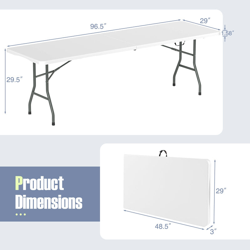 Load image into Gallery viewer, 8 ft Portable Folding Table 350 LBS Fold-in-Half Table with HDPE Tabletop
