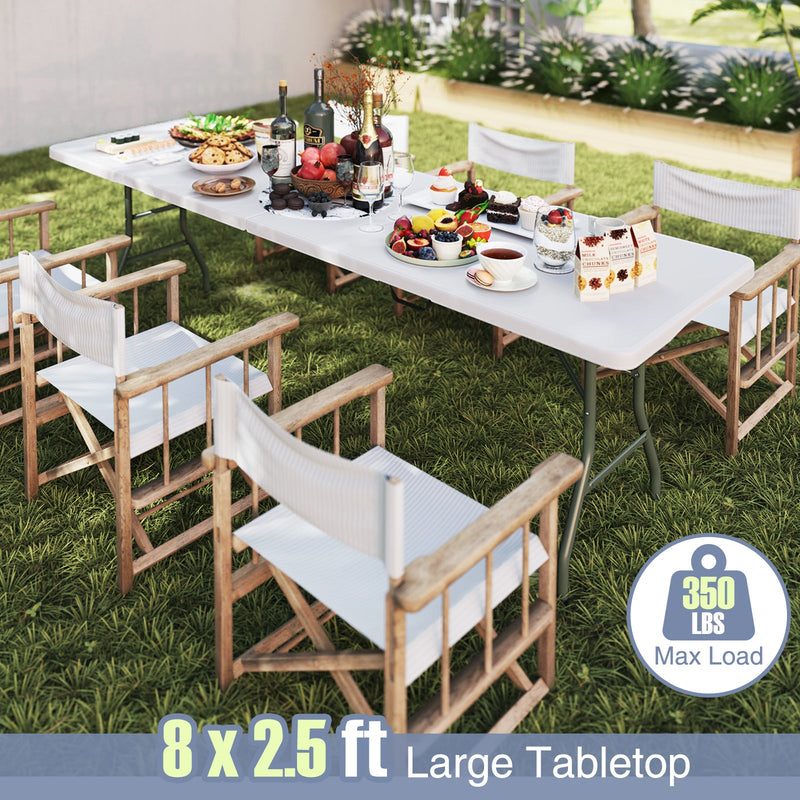 Load image into Gallery viewer, 8 ft Portable Folding Table 350 LBS Fold-in-Half Table with HDPE Tabletop

