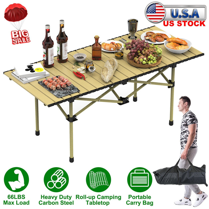 Load image into Gallery viewer, Folding Camping Table Portable Lightweight Carbon Steel Roll-up Picnic BBQ Desk with Carry Bag Heavy Duty for Outdoor Beach Backyard Party Patio Campi
