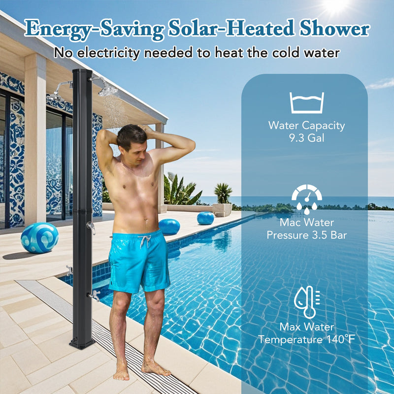 Load image into Gallery viewer, 9.3 Gallon Solar Heated Outdoor Shower with Dual Shower Heads-Black

