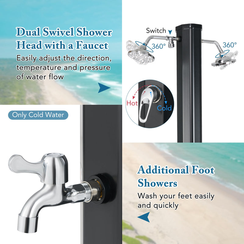 Load image into Gallery viewer, 9.3 Gallon Solar Heated Outdoor Shower with Dual Shower Heads-Black
