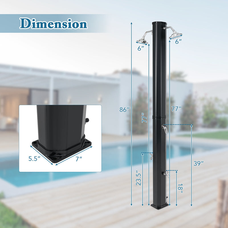 Load image into Gallery viewer, 9.3 Gallon Solar Heated Outdoor Shower with Dual Shower Heads-Black

