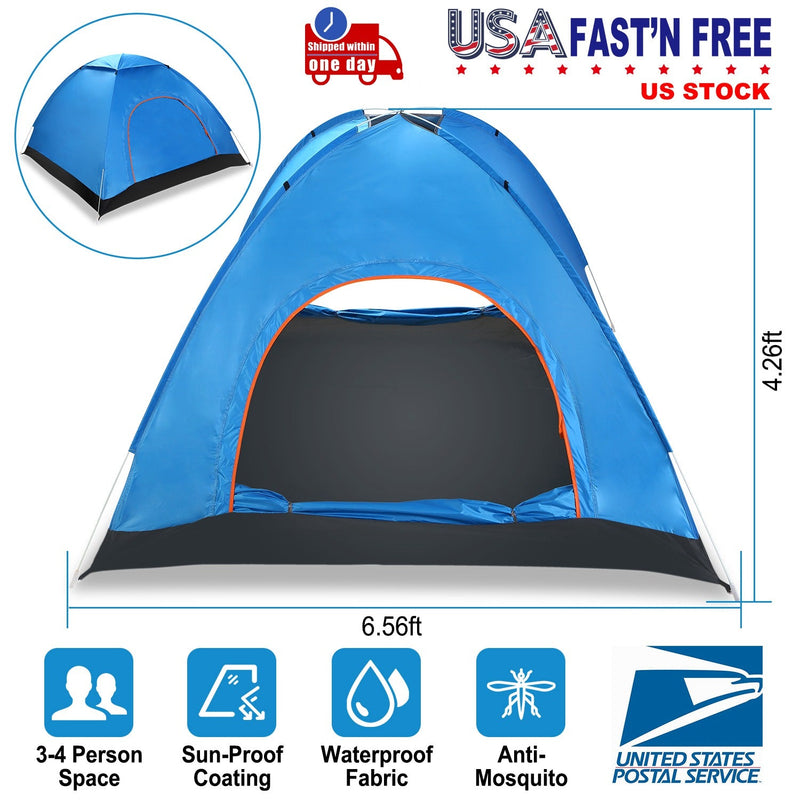 Load image into Gallery viewer, 4 Persons Camping Waterproof Tent Pop Up Tent Instant Setup Tent w/2 Mosquito Net Doors Carrying Bag Folding 4 Seasons for Hiking Climbing Adventure F

