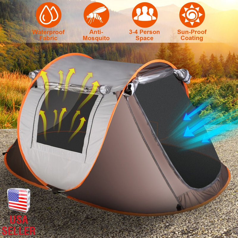 Load image into Gallery viewer, 3-4 Person Pop Up Tent Automatic Setup Camping Tent Waterproof Instant Setup Tent with 2 Mosquito Net Windows Carrying Bag for Hiking Climbing Adventu
