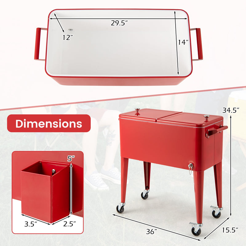 Load image into Gallery viewer, Red Portable Outdoor Patio Cooler Cart
