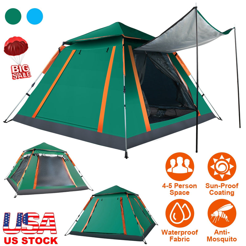 Load image into Gallery viewer, 4-5 Person Camping Tent Outdoor Foldable Waterproof Tent with 2 Mosquito Nets Windows Carrying Bag for Hiking Climbing Adventure Fishing
