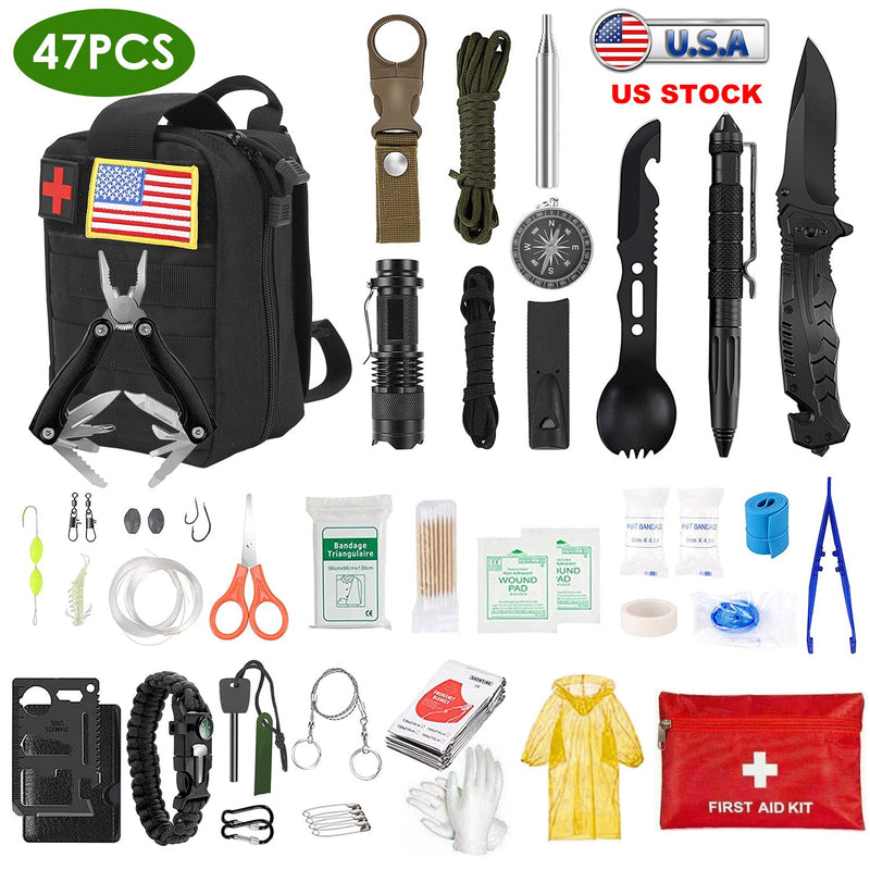 Load image into Gallery viewer, 47Pcs Emergency Survival Kit Survival EDC Gear Equipment Tool First Aid Supplies Kit Tools with Pouch for Hiking Hunting Disaster Camping Adventure
