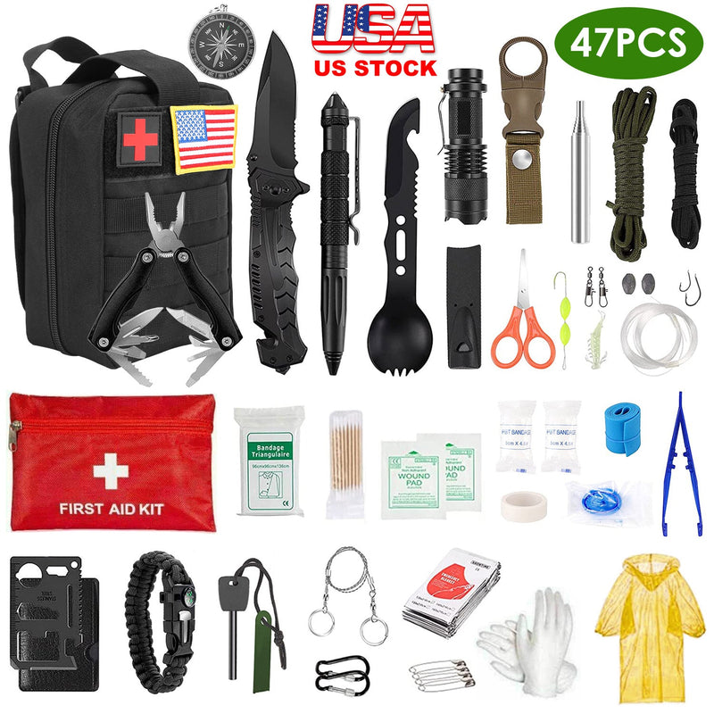 Load image into Gallery viewer, 47Pcs Emergency Survival Kit Survival EDC Gear Equipment Tool First Aid Supplies Kit Tools with Pouch for Hiking Hunting Disaster Camping Adventure
