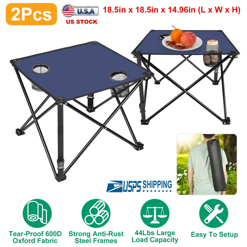 Load image into Gallery viewer, 2Pcs Foldable Camping Table Portable Picnic Table Lightweight Travel Desk with 2 Cup Holders/Table Carrying Bag
