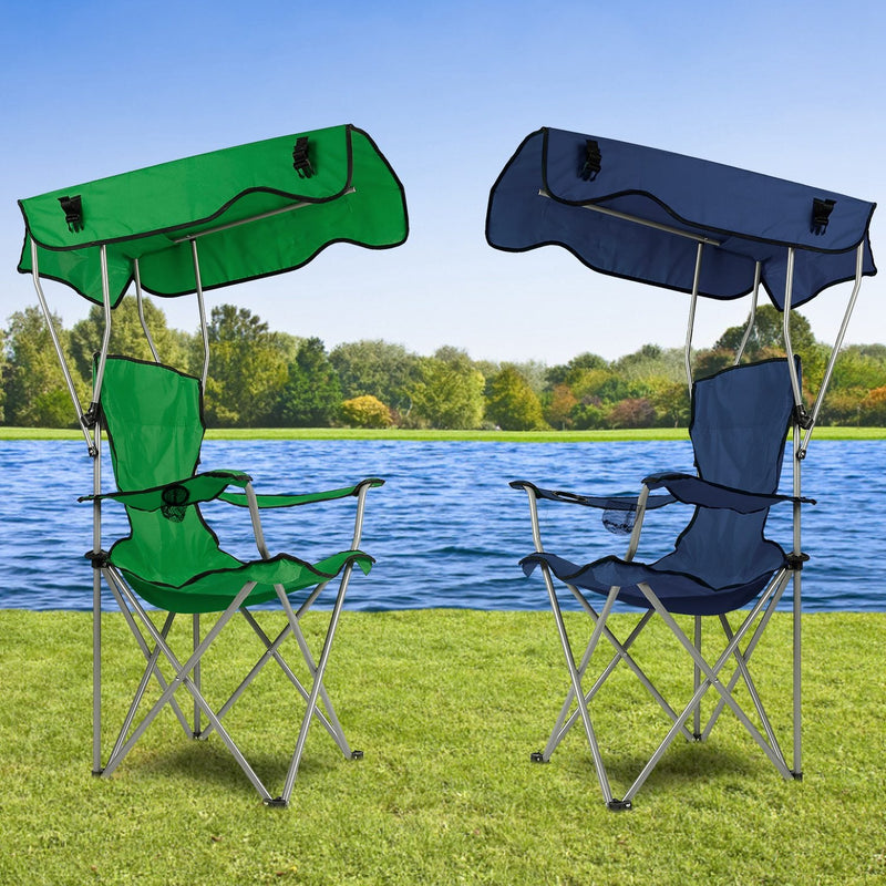 Load image into Gallery viewer, Foldable Beach Canopy Chair Sun Protection Camping Lawn Canopy Chair 330LBS Load Folding Seat w/ Cup Holder For Beach Poolside Travel Picnic
