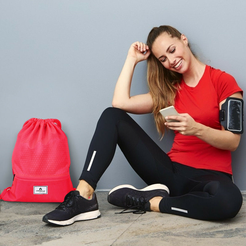 Load image into Gallery viewer, Drawstring Backpack String Bag Foldable Sports Sack with Zipper Pocket
