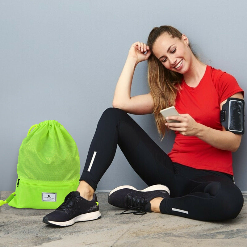 Load image into Gallery viewer, Drawstring Backpack String Bag Foldable Sports Sack with Zipper Pocket
