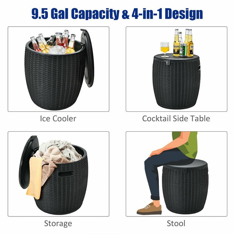 Load image into Gallery viewer, 9.5 Gallon 4-in-1 Patio Rattan Cool Bar Cocktail Table Side Table
