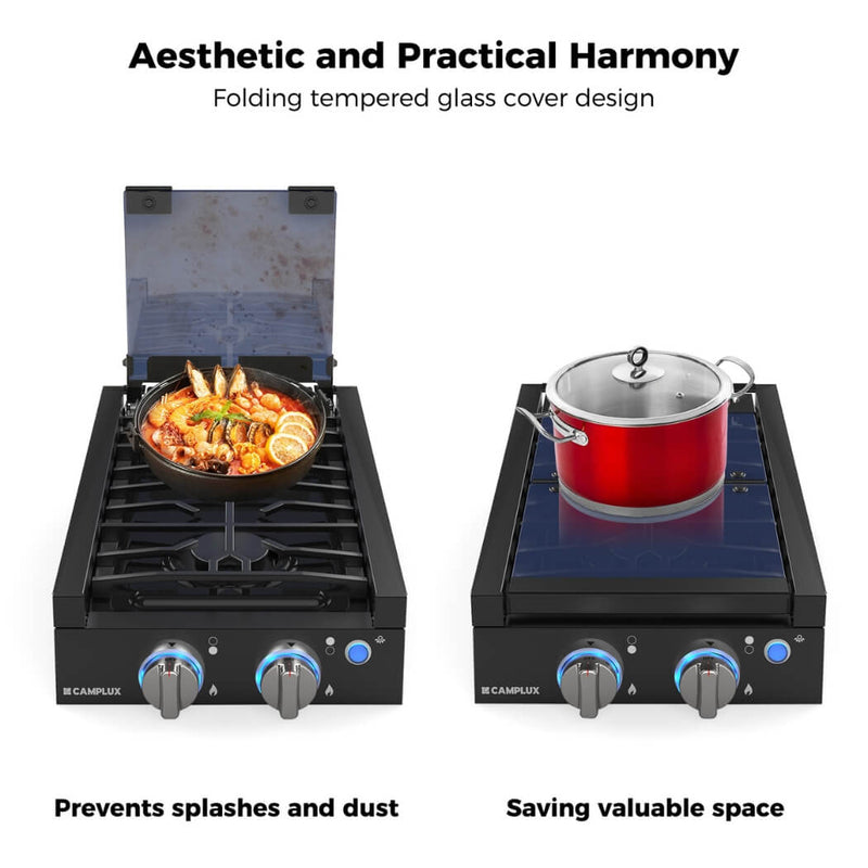 Load image into Gallery viewer, Camplux 2 Burners 12" RV Cooktop Slide-in Gas Stove with Cover
