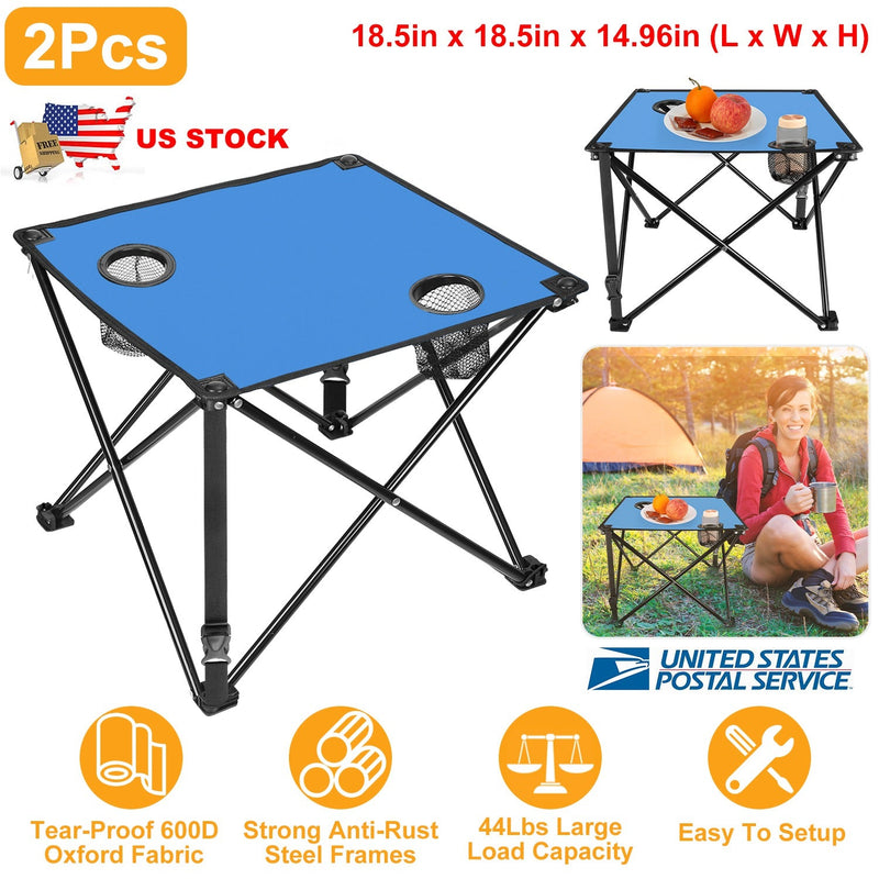 Load image into Gallery viewer, 2Pcs Foldable Camping Table Portable Picnic Table Lightweight Travel Desk with 2 Cup Holders/Table Carrying Bag
