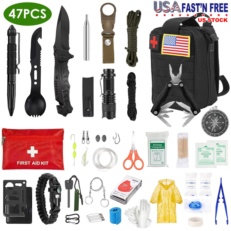 Load image into Gallery viewer, 47Pcs Emergency Survival Kit Survival EDC Gear Equipment Tool First Aid Supplies Kit Tools with Pouch for Hiking Hunting Disaster Camping Adventure
