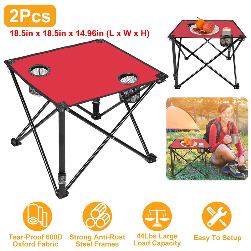 Load image into Gallery viewer, 2Pcs Foldable Camping Table Portable Picnic Table Lightweight Travel Desk with 2 Cup Holders/Table Carrying Bag
