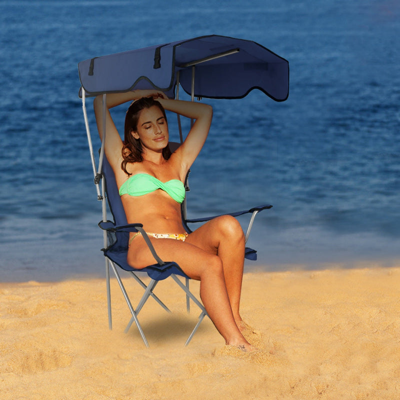 Load image into Gallery viewer, Foldable Beach Canopy Chair Sun Protection Camping Lawn Canopy Chair 330LBS Load Folding Seat w/ Cup Holder For Beach Poolside Travel Picnic
