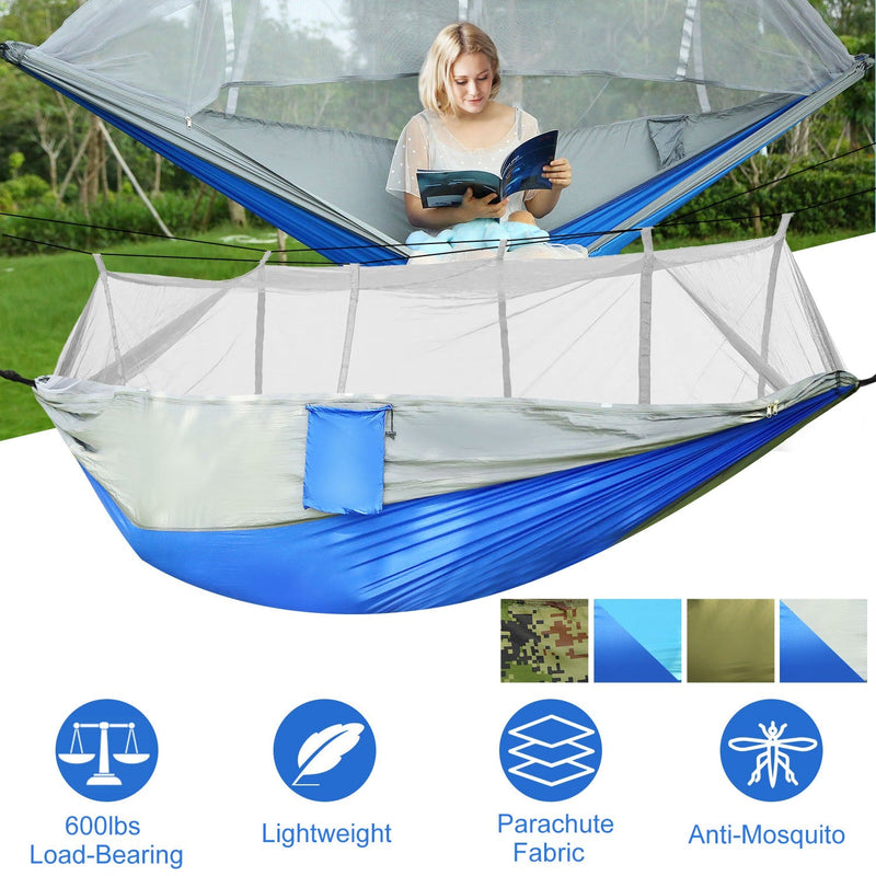 Load image into Gallery viewer, 600lbs Load 2 Persons Hammock w/Mosquito Net Outdoor Hiking Camping Hommock Portable Nylon Swing Hanging Bed w/ Strap Hook Carry Bag
