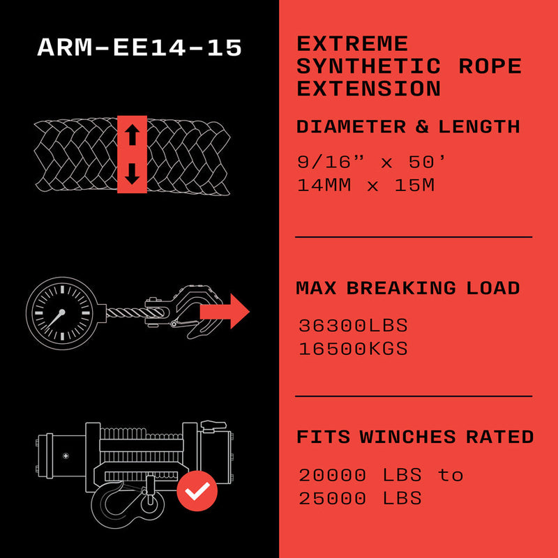 Load image into Gallery viewer, Armortek Extreme Synthetic Rope Extension 9/16" x 50'  - MBL 36300 lbs
