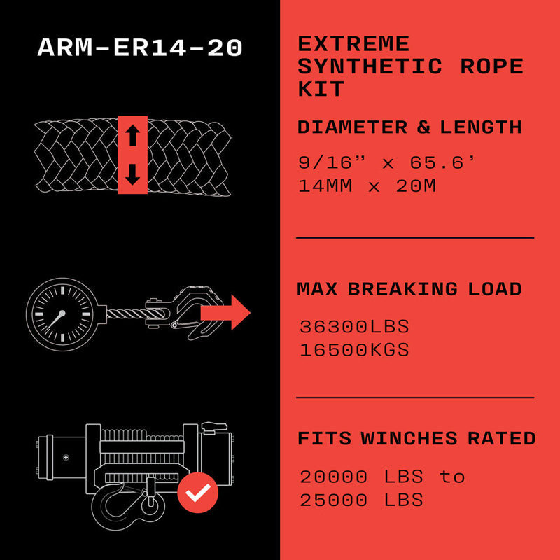 Load image into Gallery viewer, Armortek Extreme Synthetic Rope Kit 9/16" x 65.6'  - MBL 36300 lbs
