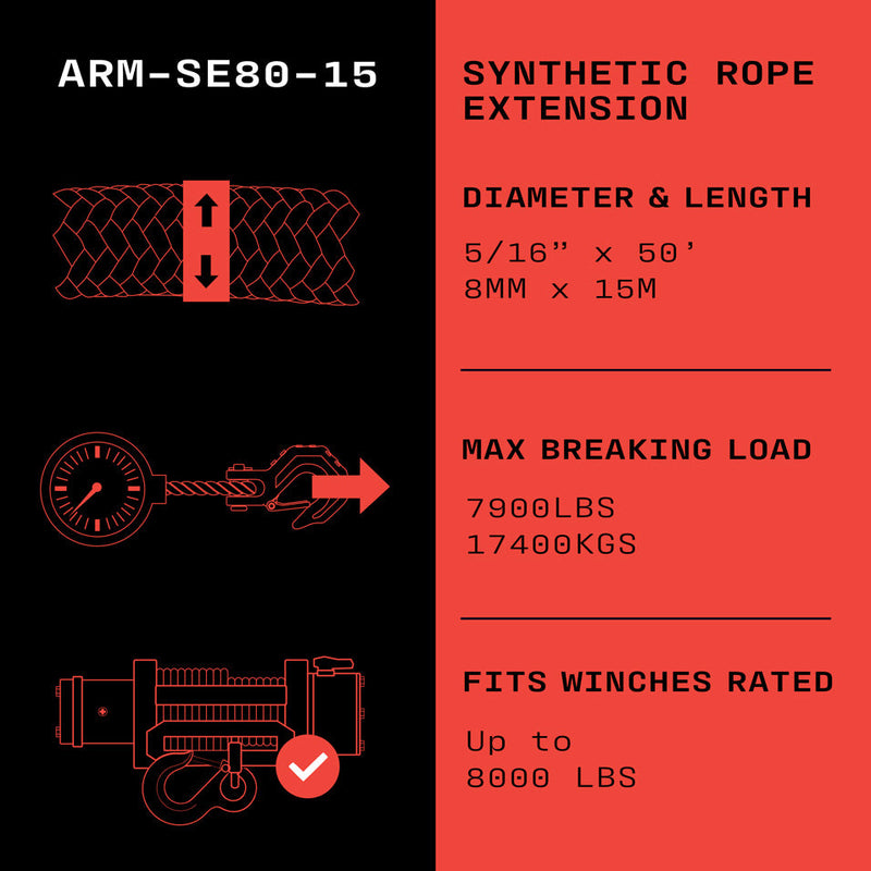 Load image into Gallery viewer, Armortek Synthetic Rope Extension 5/16" x 50' - MBL 17400 lbs
