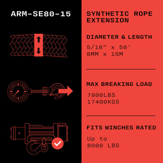 Armortek Synthetic Rope Extension 5/16" x 50' - MBL 17400 lbs