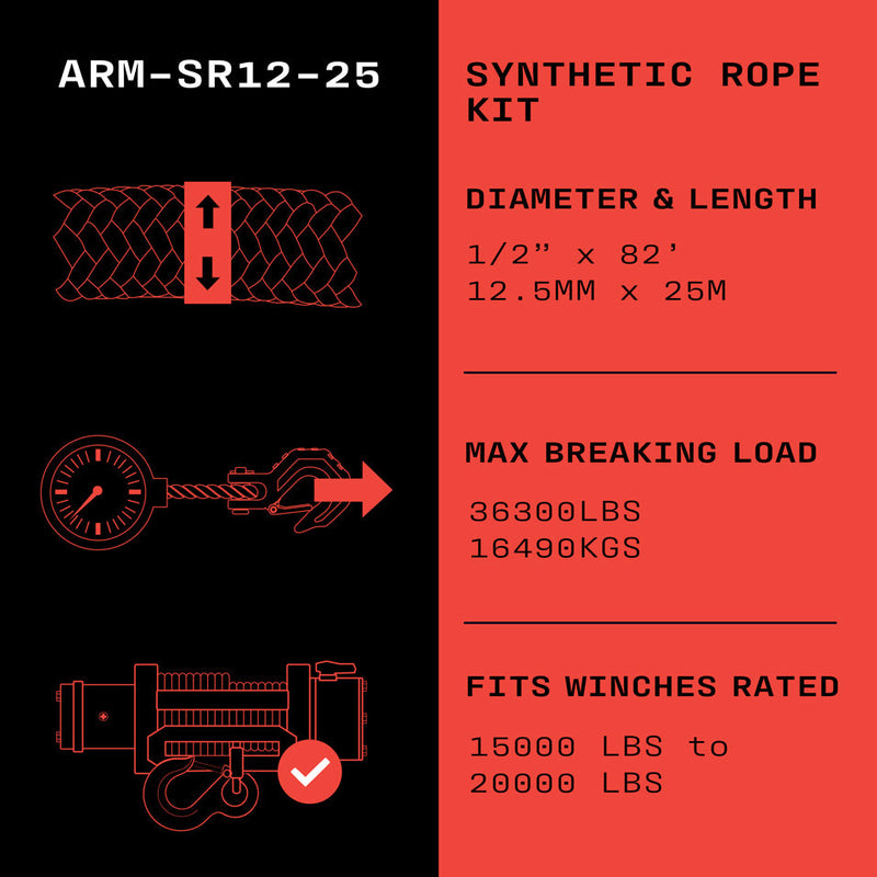Load image into Gallery viewer, Armortek Synthetic Rope Kit 1/2" x 82' - MBL 36300 lbs
