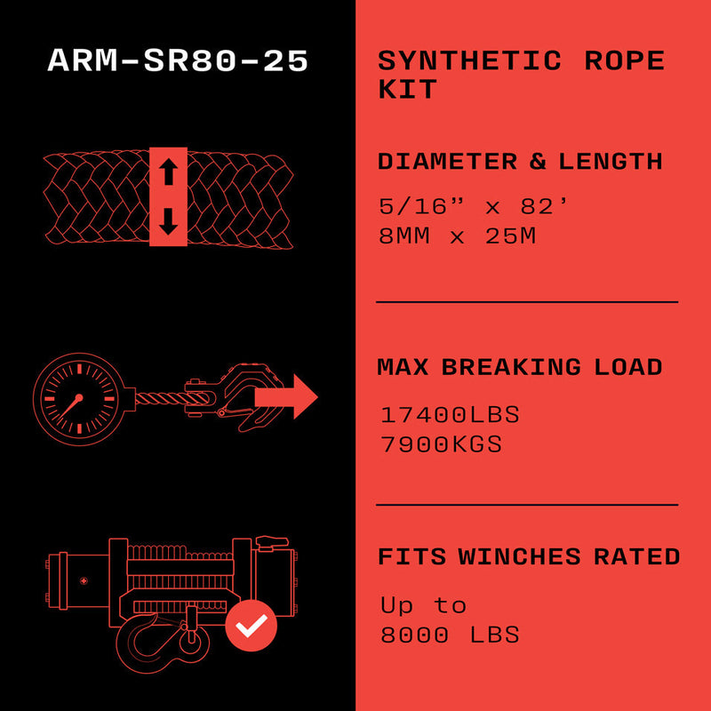 Load image into Gallery viewer, Armortek Synthetic Rope Kit 5/16" x 82' - MBL 17400 lbs
