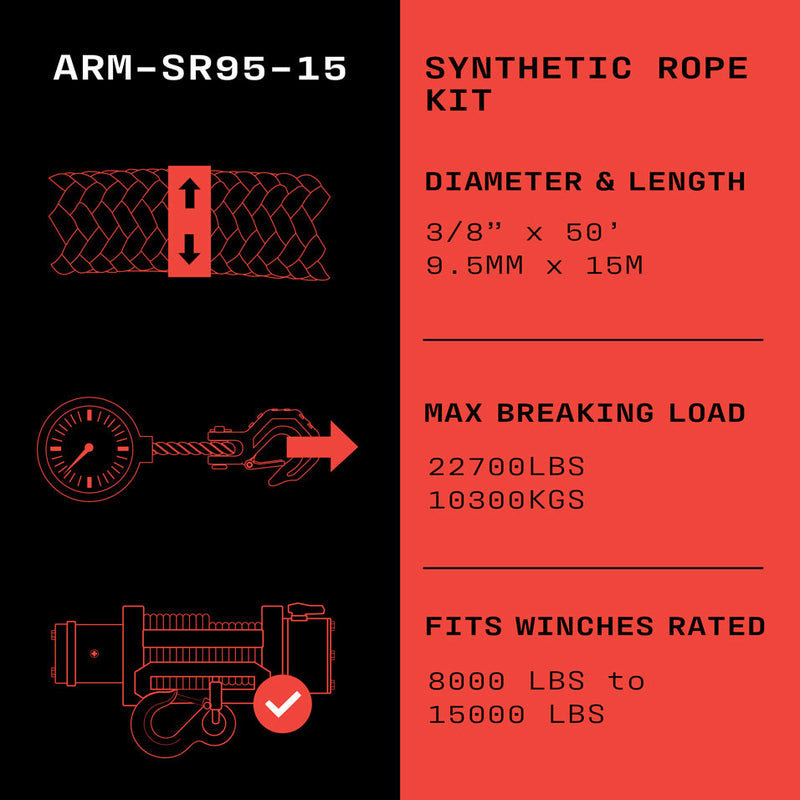 Load image into Gallery viewer, Armortek Synthetic Rope Kit 3/8" x 50' - MBL 22700 lbs
