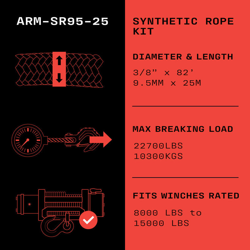 Load image into Gallery viewer, Armortek Synthetic Rope Kit 3/8" x 82' - MBL 22700 lbs
