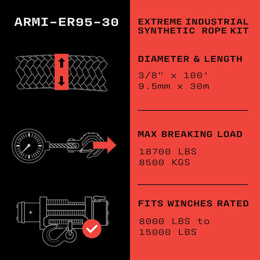 Armortek Extreme Industrial Synthetic Rope Kit 3/8" x 100' - MBL 18700 lbs