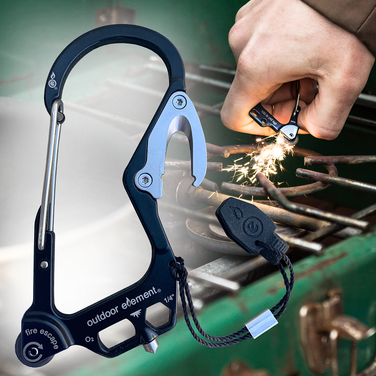 Load image into Gallery viewer, Fire Escape: Fire-Starting Multitool Carabiner

