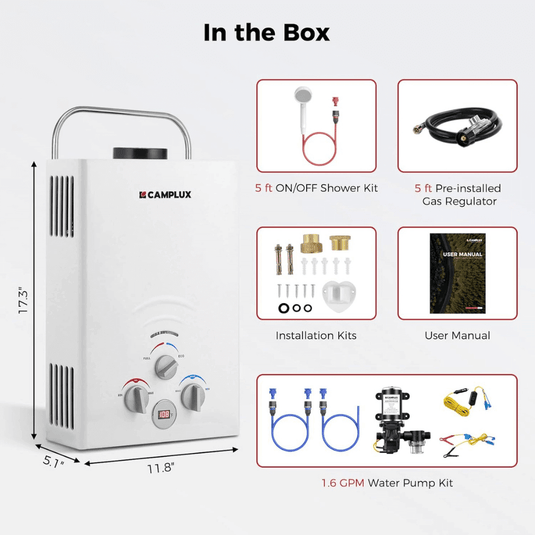 Camplux BW158P60 Camping Water Heater With Pump Kit
