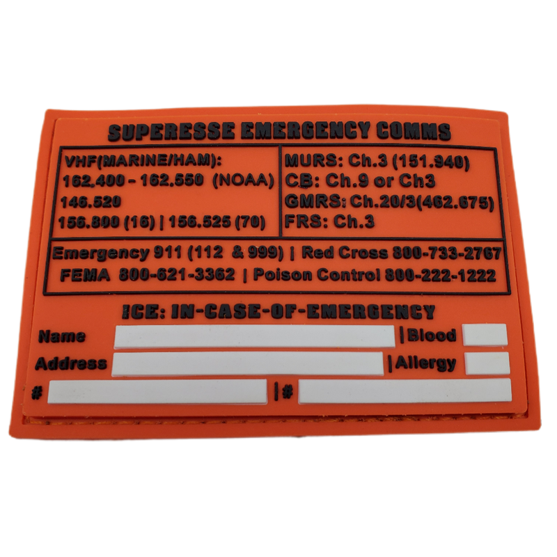 Load image into Gallery viewer, Storage Pocket Patch:  Emergency Comms with Radio Frequency/Channel and Telephone Contact Numbers, ICE Card
