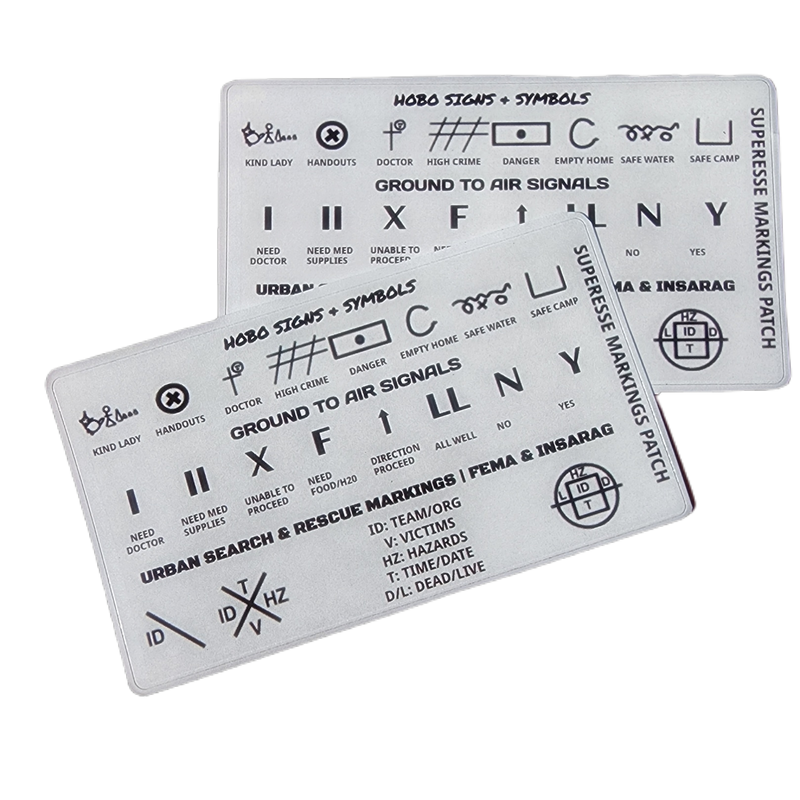 Load image into Gallery viewer, Markings and Signals Decal - Hobo Symbols, Ground to Air Signals, Search and Rescue Markings
