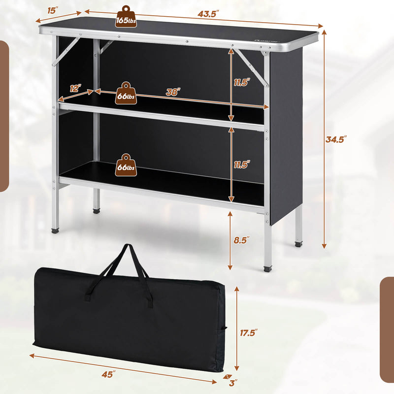 Load image into Gallery viewer, Folding Camping Table with 2-Tier Open Shelves for Outdoor BBQ
