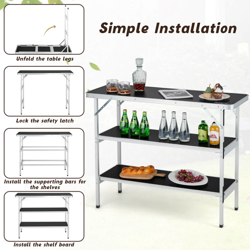 Load image into Gallery viewer, Folding Camping Table with 2-Tier Open Shelves for Outdoor BBQ

