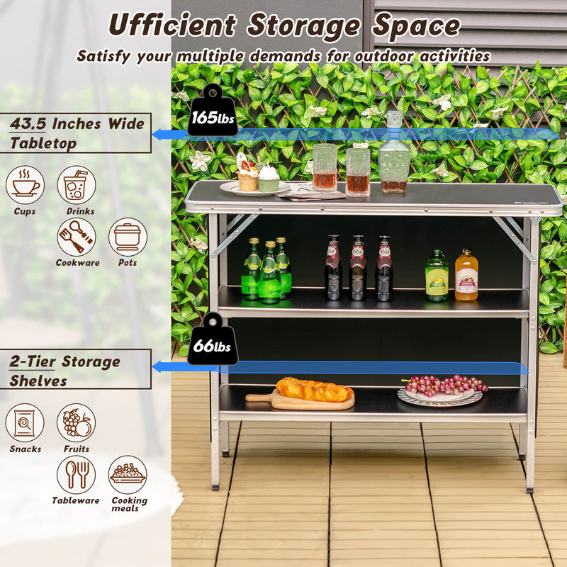Load image into Gallery viewer, Folding Camping Table with 2-Tier Open Shelves for Outdoor BBQ
