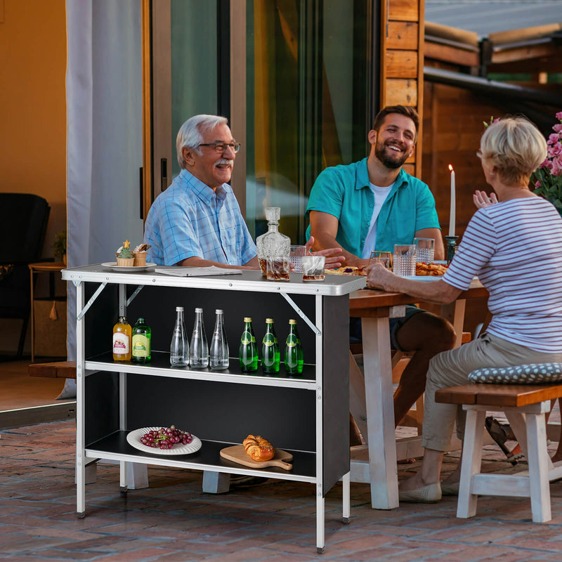Load image into Gallery viewer, Folding Camping Table with 2-Tier Open Shelves for Outdoor BBQ
