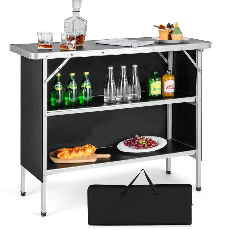 Load image into Gallery viewer, Folding Camping Table with 2-Tier Open Shelves for Outdoor BBQ
