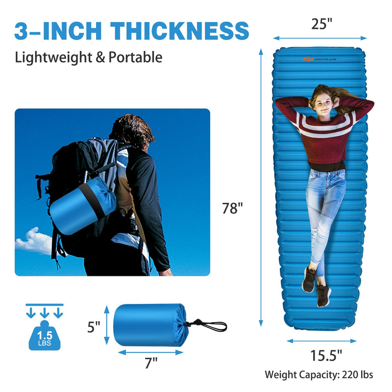Load image into Gallery viewer, 3 Inch Thick Inflatable Waterproof Camping Sleeping Pad
