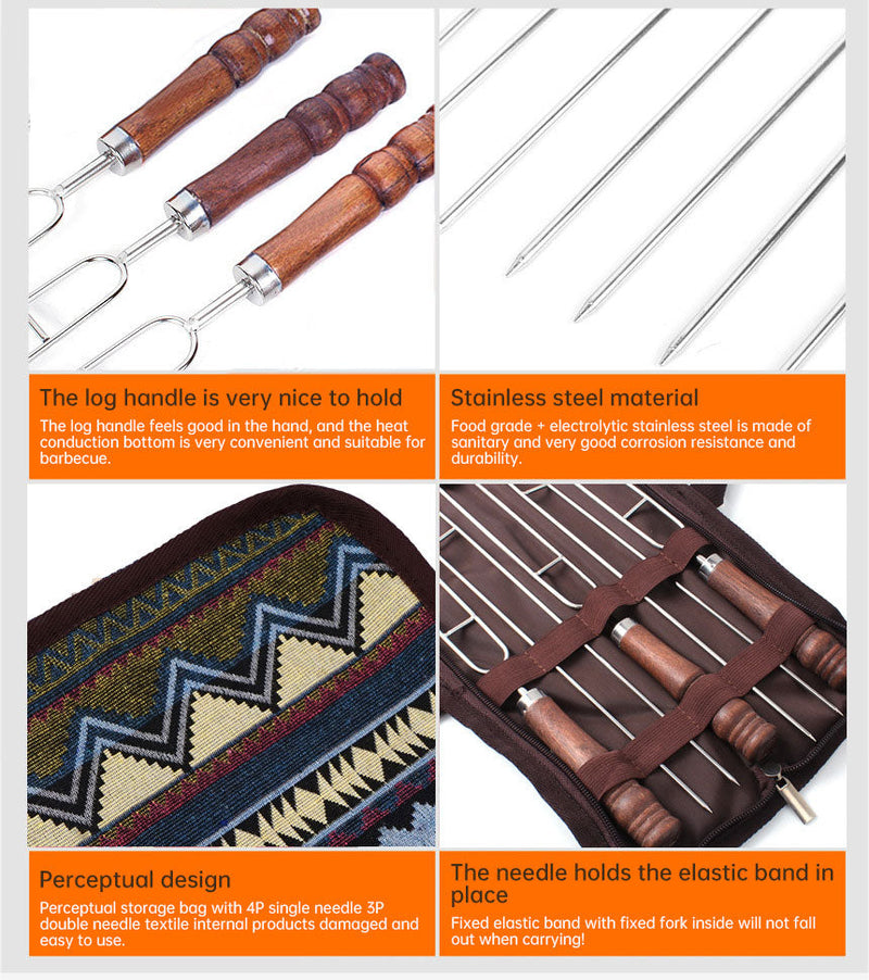 Load image into Gallery viewer, Outdoor Grill Grill Fork Wood Handle U Type Grill Pin Stainless Steel Grill Stick Wood Handle U Type Roast Pin Picnic Grill Meat
