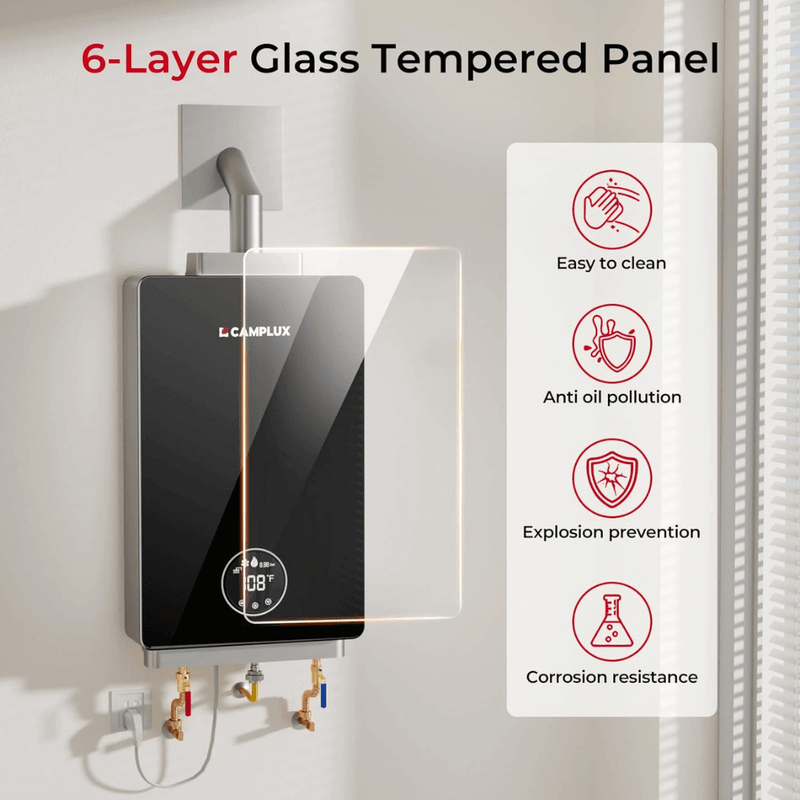 Load image into Gallery viewer, 3.18 GPM Indoor Tankless Water Heater Propane with Wall Thimble, Black
