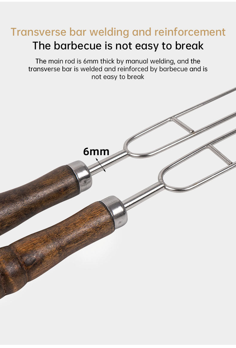 Load image into Gallery viewer, Outdoor Grill Grill Fork Wood Handle U Type Grill Pin Stainless Steel Grill Stick Wood Handle U Type Roast Pin Picnic Grill Meat
