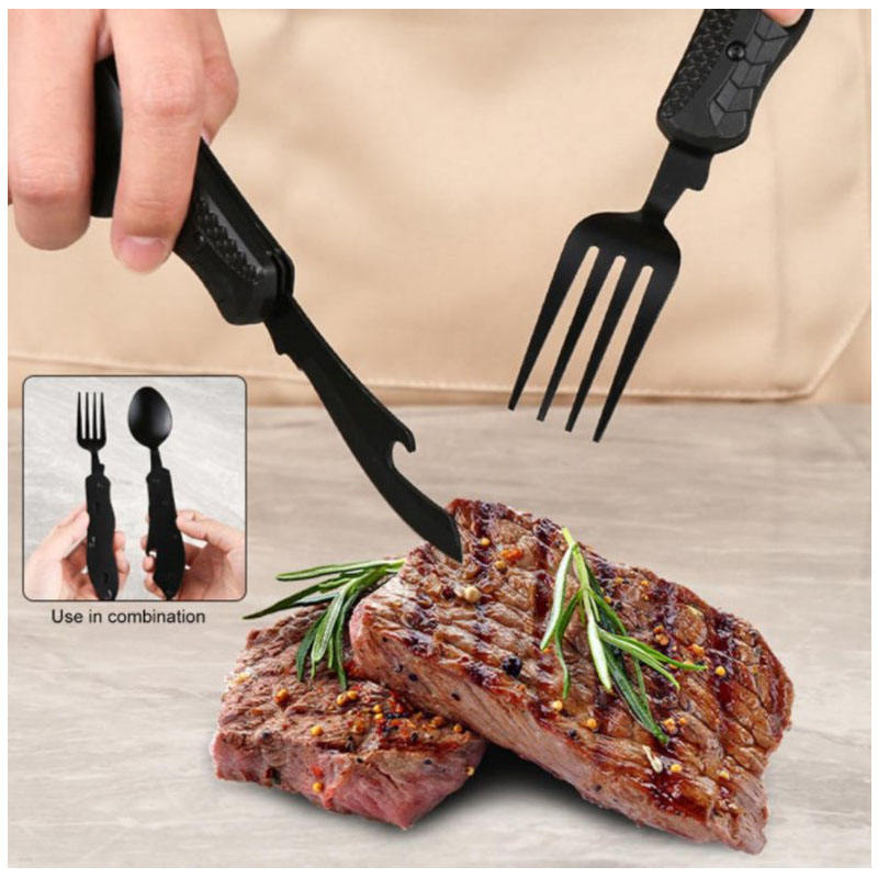 Load image into Gallery viewer, Multifunctional camping tableware stainless steel knife fork spoon, outdoor portable survival eating tools

