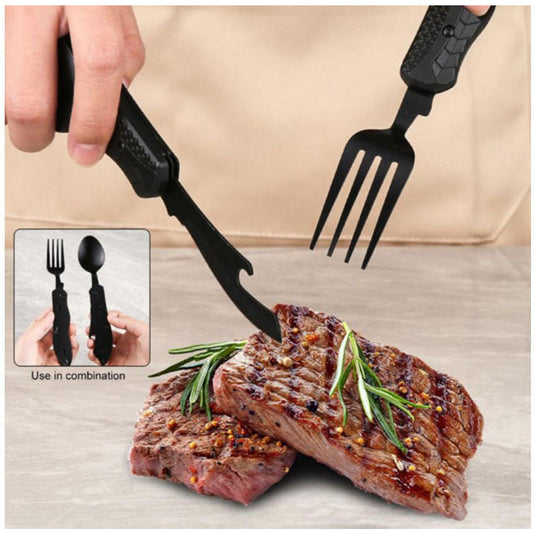 Multifunctional camping tableware stainless steel knife fork spoon, outdoor portable survival eating tools