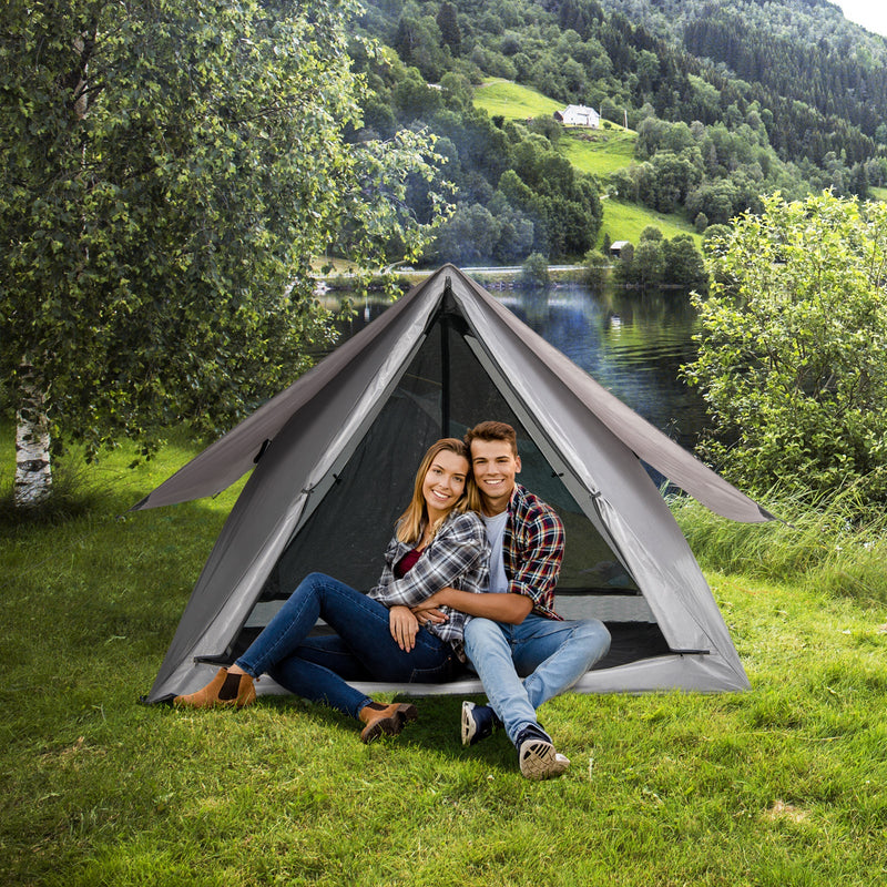 Load image into Gallery viewer, Pop-up Camping Tent for 2-3 People with Carry Bag and Rainfly for Backpacking Hiking Trip-Gray
