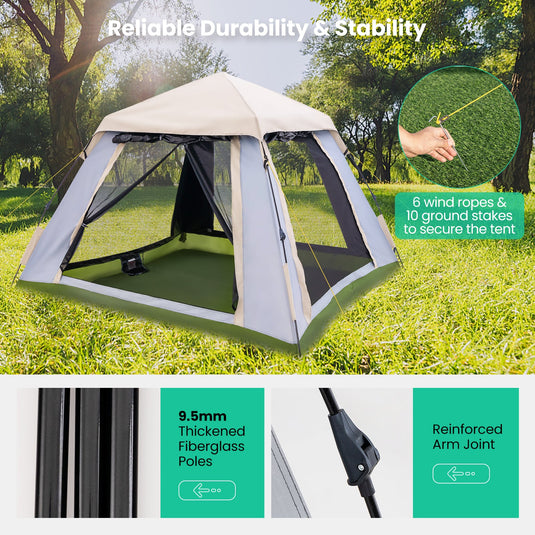 2-4 Person Instant Pop-up Camping Tent with Removable Rainfly