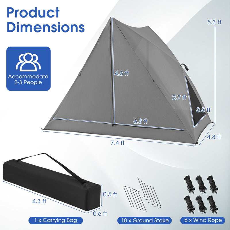 Load image into Gallery viewer, Pop-up Camping Tent for 2-3 People with Carry Bag and Rainfly for Backpacking Hiking Trip-Gray
